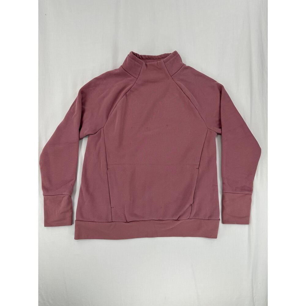 Fabletics Mock Neck Sweatshirt Pink Pockets Gym Workout Yoga Thumb Holes
